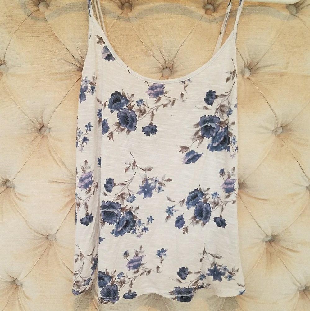 White Tank with Blue Roses